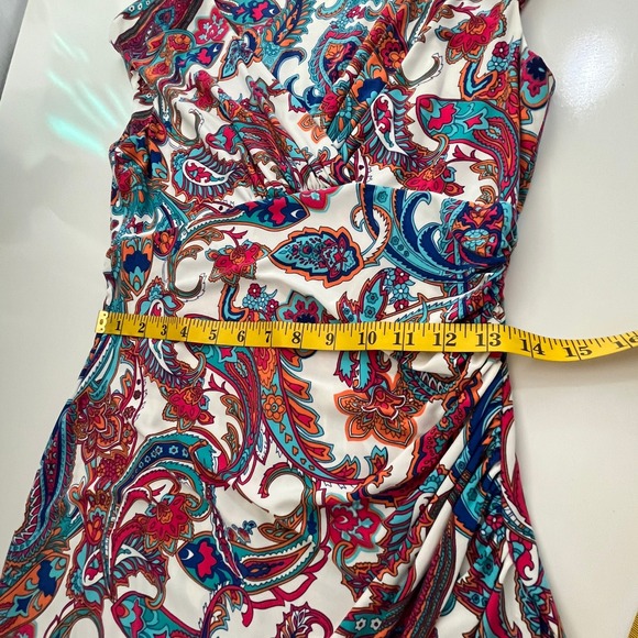 Lauren Ralph Lauren Paisley Sheath Dress Women Sz 6 Cap Sleeve Ruched Feminine - Picture 10 of 16